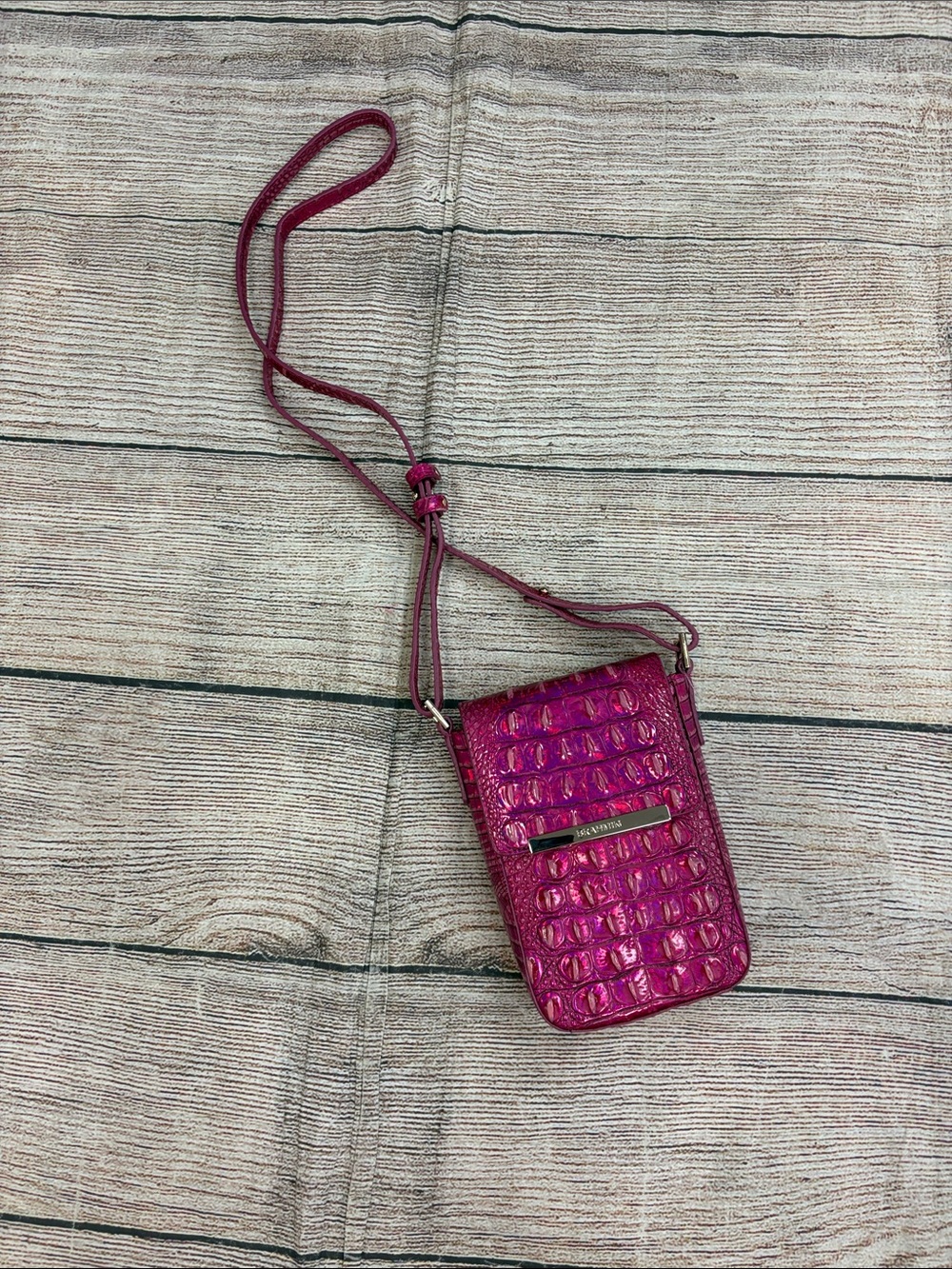 Brahmin Fuchsia Croc-Embossed Crossbody Phone Bag